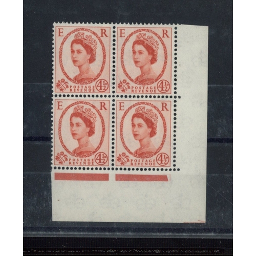 374 - 1958-65 wmk Mult Crowns 4ï¿½d chestnut lower right corner block of 4 showing Phantom frame var. U/M,... 