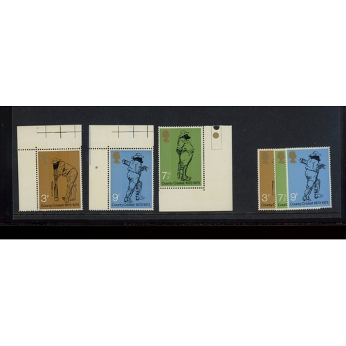 404 - 1973 Cricket set, corner examples, each with Two Phosphor Bands instead of usual All Over Phosphor. ... 