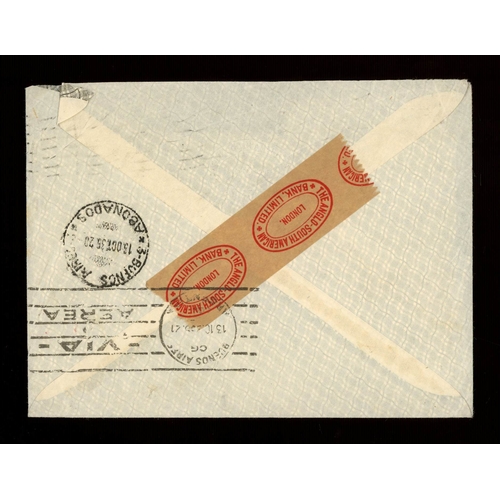 47 - 1935 Air Mail cover GB to Argentina with GV 6d, 2/6d & 5/- + Deutsche Luftpost Europa-Sudamerica'' c... 