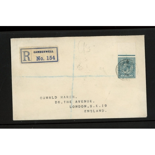 1924 (Nov 28th) Block Cypher watermark 10d Turquoise top marginal example on plain FDC with Camberwell reg CDS. Printed address, neatly slit open at top. Very few exist. Cat ï¿½6000