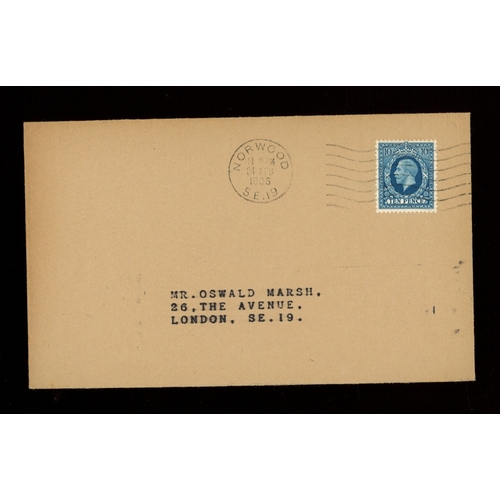 523 - 1936 (Feb 24th) 10d photogravure on plain FDC with Norwood wavy line cancel. Printed address (Oswald... 