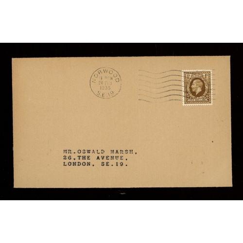 524 - 1936 (Feb 26th) 1/- photogravure on plain FDC with Norwood wavy line cancel. Printed address (Oswald... 