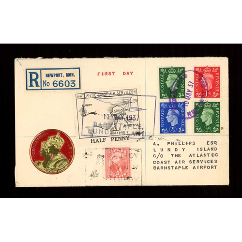 527 - 1937 (May 10th) ï¿½d, 1d & 2ï¿½d on FDC with Registered Newport Mon oval H/S + Lundy & Atlantic Coas... 