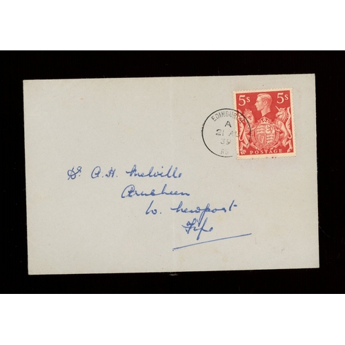 533 - 1939 5/- red on plain FDC with Edinburgh CDS. Handwritten address, light vertical fold down centre. ... 