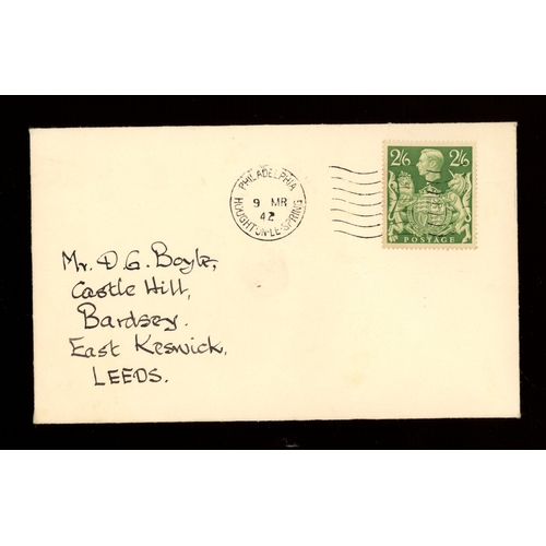 536 - 1942 2/6d yellow-green on plain FDC with Philadelphia, Houghton-le-Spring wavy line cancel. Handwrit... 