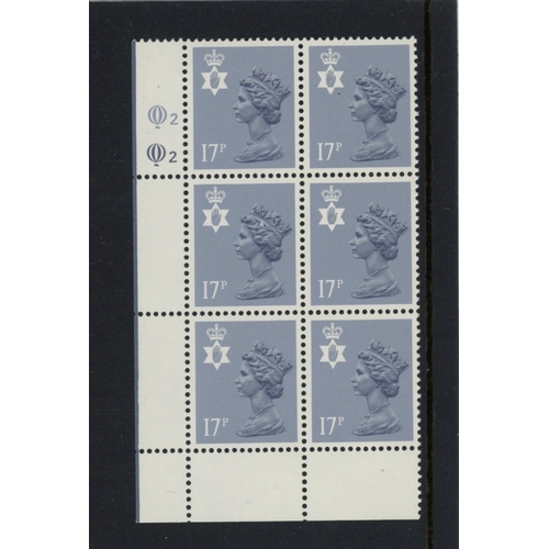 618 - Northern Ireland 17p grey-blue Type 2b cylinder Q2Q2 cylinder block of 6. U/M, fine.