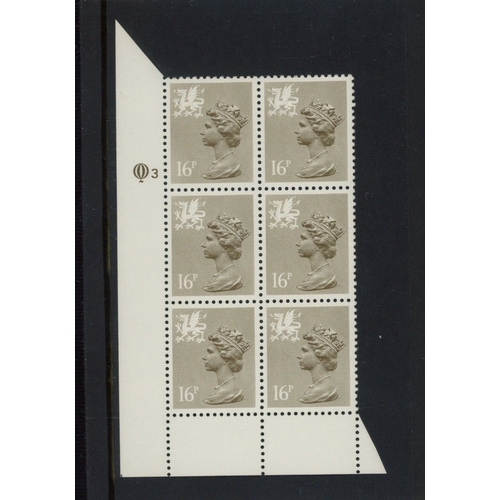 626 - Wales 16p mushroom, perf 13ï¿½ x 14, cylinder Q3 cylinder block of 6. U/M, fine.