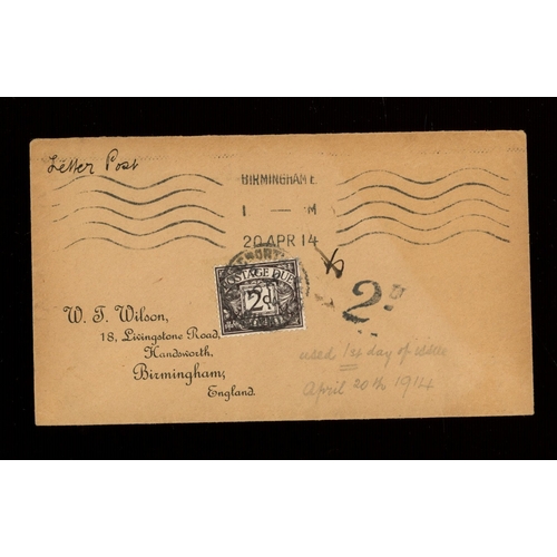 510 - 1914 Postage Due 2d black on plain FDC with Handsworth Birmingham CDS & stamped ''2D''. Printed addr... 