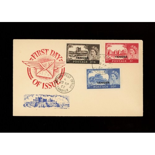 Tangier 1955 (Sept 23rd) 2/6d, 5/- &amp; 10/- on illustrated FDC with British Post Office Tangier CDS. Cat &pound;250. UA