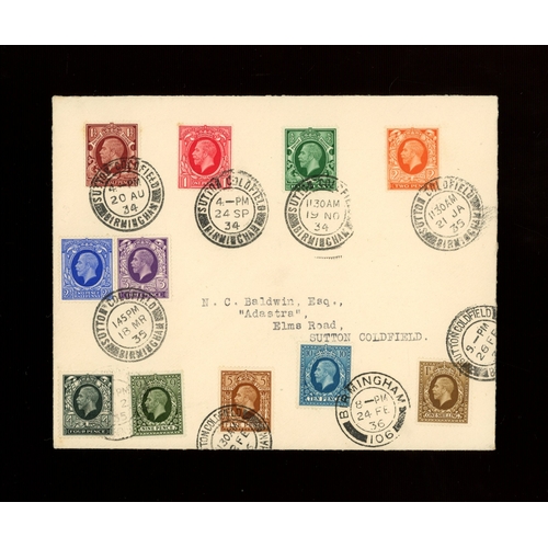 1934-36 photogravure complete set of 11 on plain FDC with Sutton Coldfield CDS on the 9 different dates of issue. Neatly slit open at top. Cat &pound;3500. AT