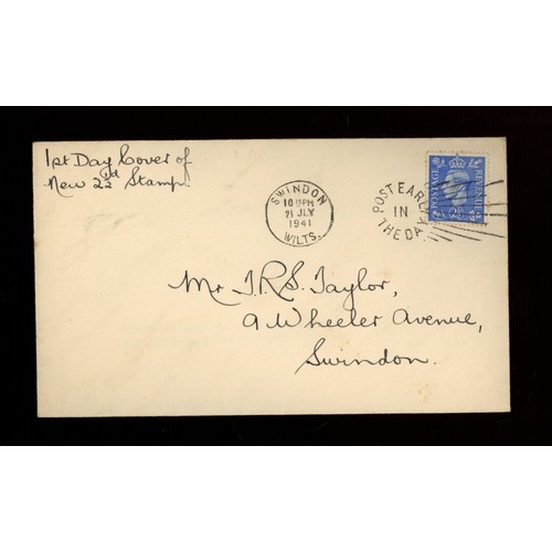 544 - 1941 (July 21st) 2½d pale ultramarine on plain FDC with Swindon slogan 