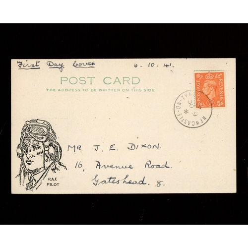 1941 (Oct 6th) 2d pale orange on illustrated First Day Postcard with Newcastle-on-Tyne CDS. Blank on reverse. Very scarce illustrated. Neat AW (see photo)