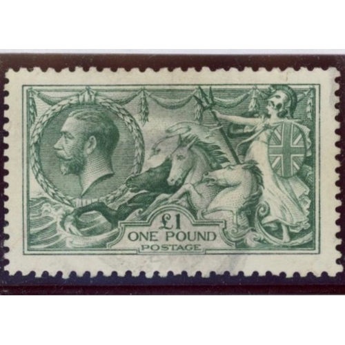 1913 &pound;1 dull blue-green used, well centred, fine. SG 404 Cat &pound;1600 (see photo)