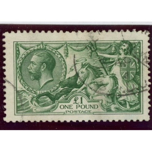 1913 £1 green F/U with light oval registered cds's. SG 403 Cat £1400 (see photo)
