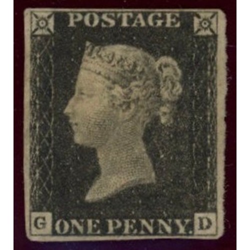 1840 1d black, G-D, unused, 4 margins, fine. Cat &pound;7500 (see photo)