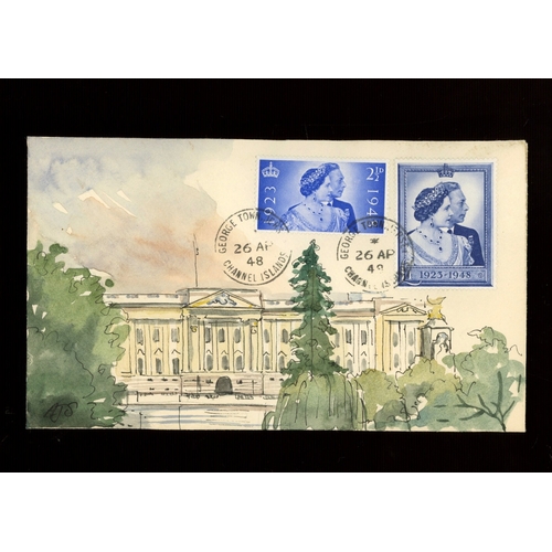 AJS Hand Painted FDC with George Town Jersey CDS. Slight crease at bottom left corner of cover. Cat &pound;500. UA (see photo)