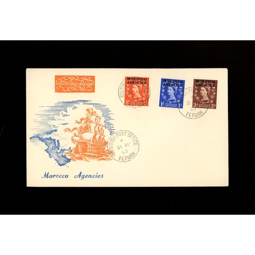 650 - Morocco Agencies &frac12;d, 1d & 2d on illustrated FDC with British Post Office Tetuan CDS. Cat ... 