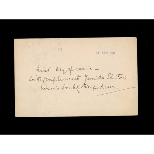 1900 (April 17th) &frac12;d blue-green on plain postcard with Norwood S.E. H/S. Cat &pound;1250. AW (see photo)