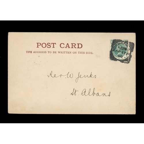 1900 (April 17th) &frac12;d blue-green on plain postcard with Norwood S.E. H/S. Cat &pound;1250. AW (see photo)