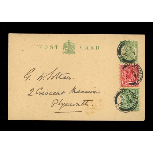 499 - 1911 ½d & 1d on ½d printed postcard with Plymouth CDS. Cat £300. AW (see photo)