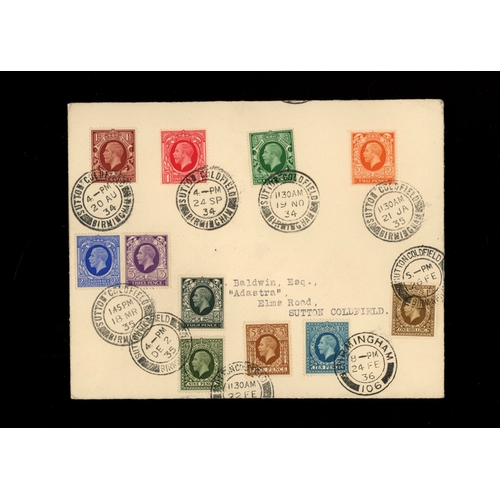 1934-1935 Photogravure complete set on plain FDC with Sutton Coldfield (one Birmingham) CDS on the 9 different dates of issue. Cat &pound;3500. AT (see photo)
