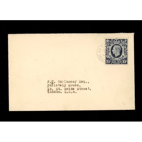 1939 (Oct 30th) 10/- dark blue on plain FDC with Ludgate Circus CDS. Neatly slit open at top. Cat &pound;2000. AT (see photo)