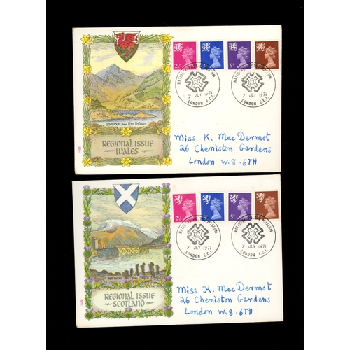 648 - 1971 Northern Ireland, Scotland & Wales sets on 3 Philart FDCs with National Postal Museum Londo... 