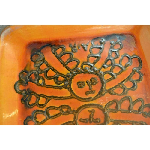 117 - MARGERY CLINTON (Ex Glasgow School of Art) A STUDIO POTTERY SQUARE DISH volcanic orange glazed, deco... 