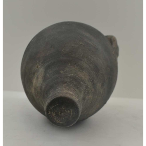 146 - A THRACIAN BLACKWARE CLAY AMPHORA, of classical form with two handles and moulded decoration of a wa... 