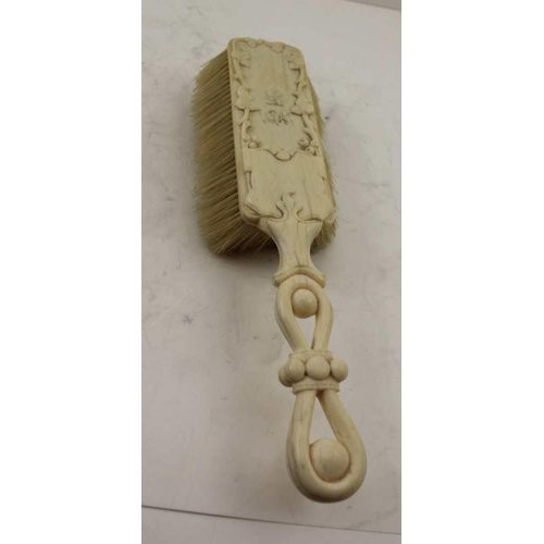 164 - A 19TH CENTURY IVORY SHAKER, Japanese screw top box, circa 1880 and a 19th century carved brush (3) ... 