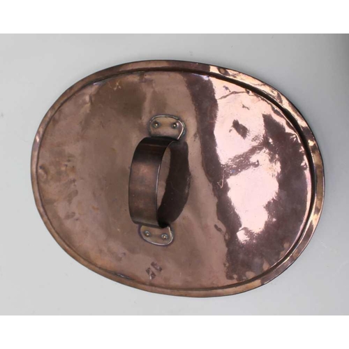 167 - A 19TH CENTURY COPPER TWO HANDLED PAN, 35CM diameter, castellated seam, together with a GEORGIAN DES... 