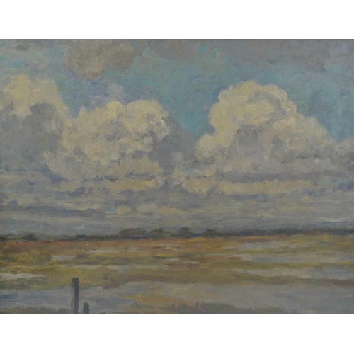 210 - NORFOLK SCHOOL Circle of Edward Seago, landscape study of wetland marshes, 34 x 45cm. Oil on board, ... 