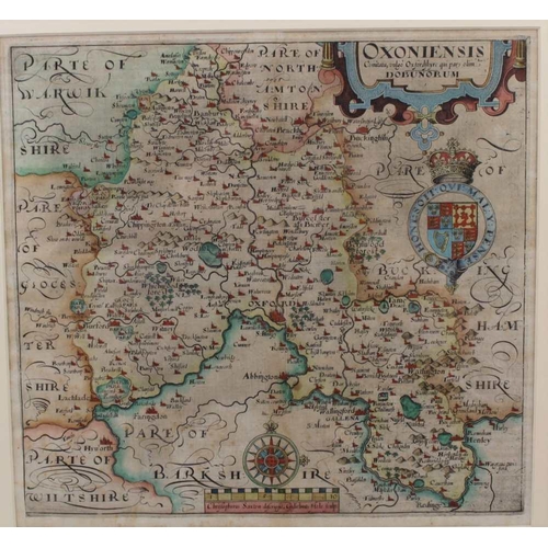 216 - WILLIAM HOLE AFTER CHRISTOPHER SAXTON 'Oxoniensis' (Oxfordshire), engraved map, hand coloured consid... 