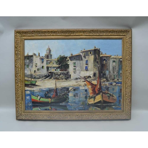 229 - MAURICE LEGENDRE (French,B.1928) The harbour St Tropez, oil on canvas, signed and dated 1949, 52.5cm... 