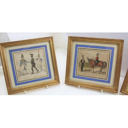 243 - A SET OF FOUR HAND COLOURED PRINTS studies of French uniforms c.1800, to include Garde Imperiale, 10... 