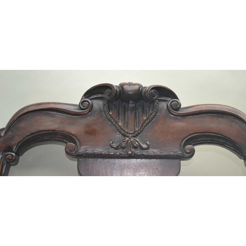 255 - A GEORGIAN DESIGN OPEN ARM CARVER CHAIR, scroll back, with pierced splat, scroll terminal arms on ca... 