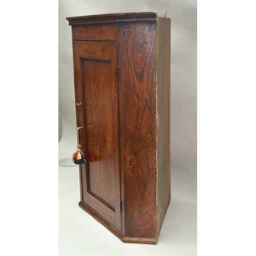 257 - A GEORGIAN DESIGN OAK SINGLE DOOR HANGING CORNER CABINET, 60cm wide, 84cm high 