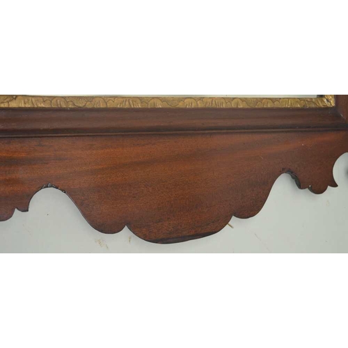 265 - A GEORGIAN DESIGN MAHOGANY FRET FRAME WALL MIRROR with gilded Ho-Ho crest, plate size; 60cm x 34cm ... 