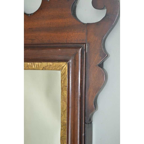 265 - A GEORGIAN DESIGN MAHOGANY FRET FRAME WALL MIRROR with gilded Ho-Ho crest, plate size; 60cm x 34cm ... 