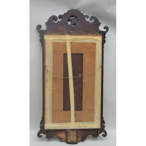 265 - A GEORGIAN DESIGN MAHOGANY FRET FRAME WALL MIRROR with gilded Ho-Ho crest, plate size; 60cm x 34cm ... 