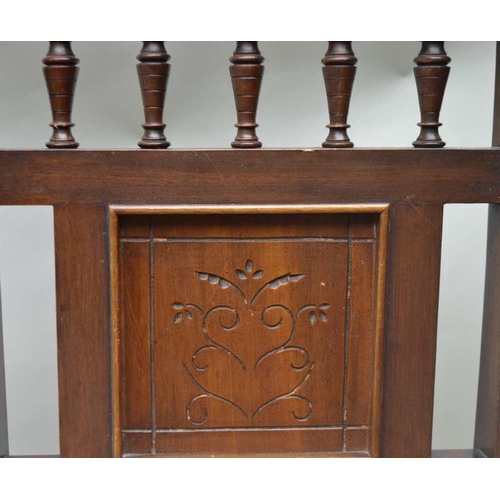 268 - A LATE VICTORIAN SCROLL CREST HALL CHAIR with panelled seat together with a cane seated single chair... 