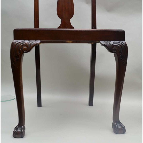 268 - A LATE VICTORIAN SCROLL CREST HALL CHAIR with panelled seat together with a cane seated single chair... 