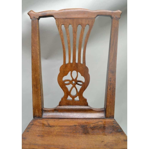 277 - A 19TH CENTURY SINGLE CHAIR with pierced splat back and panel seat, together with one other panel se... 