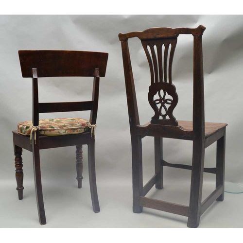 277 - A 19TH CENTURY SINGLE CHAIR with pierced splat back and panel seat, together with one other panel se... 