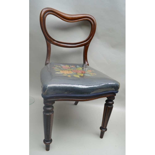 278 - A VICTORIAN STYLE SINGLE CHAIR, buttoned fabric seat on turned supports, together with one other sin... 