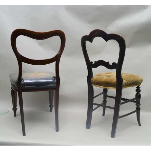 278 - A VICTORIAN STYLE SINGLE CHAIR, buttoned fabric seat on turned supports, together with one other sin... 