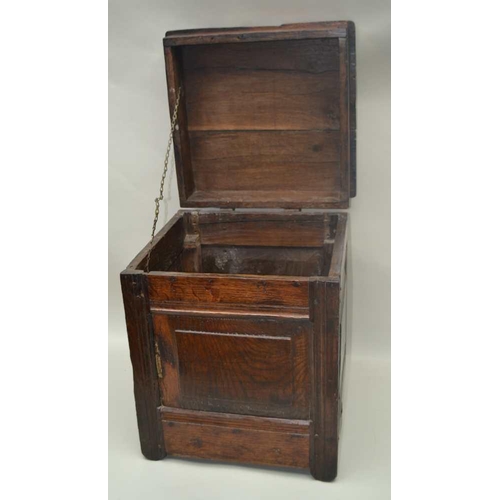 282 - AN OAK HINGED LIDDED BOX, assembled from early 18th century panels, 41cm x 39cm x 48cm high 