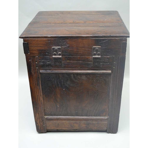 282 - AN OAK HINGED LIDDED BOX, assembled from early 18th century panels, 41cm x 39cm x 48cm high 