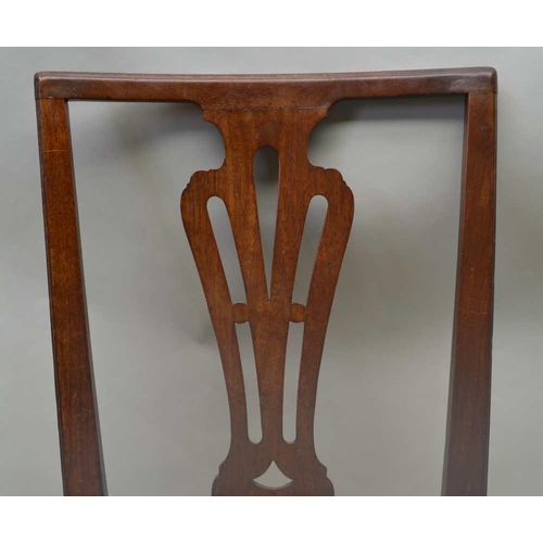 283 - A 19TH CENTURY MAHOGANY PIERCED SPLAT BACK SINGLE CHAIR, with drop-in floral upholstered fabric seat... 