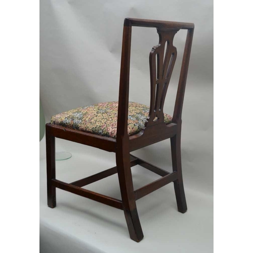 283 - A 19TH CENTURY MAHOGANY PIERCED SPLAT BACK SINGLE CHAIR, with drop-in floral upholstered fabric seat... 